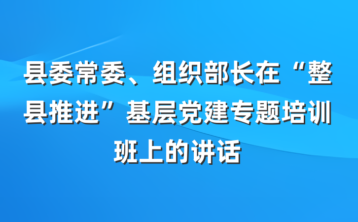 县委常委、组织部长在“整县推进”基层党建专题培训班上的讲话