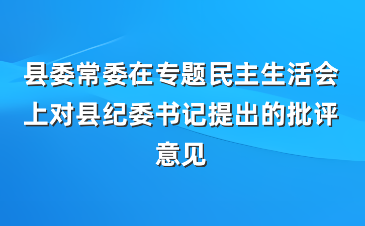 县委常委在专题民主生活会上对县纪委书记提出的批评意见