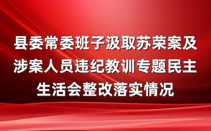 县委常委班子汲取苏荣案及涉案人员违纪教训专题民主生活会整改落实情况