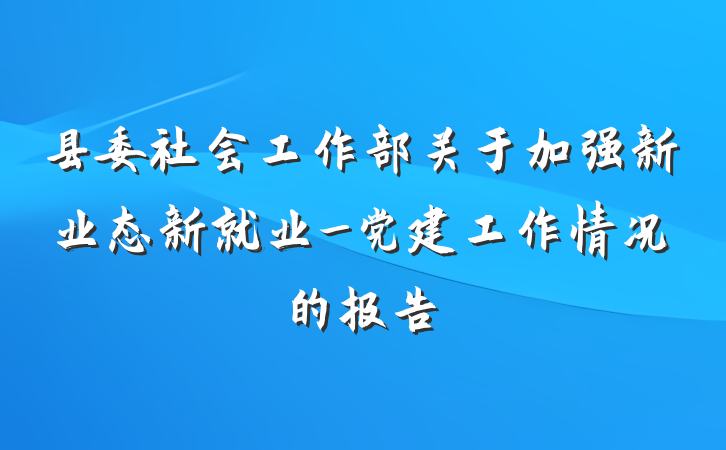 县委社会工作部关于加强新业态新就业_党建工作情况的报告