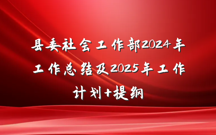 县委社会工作部2024年工作总结及2025年工作计划 提纲