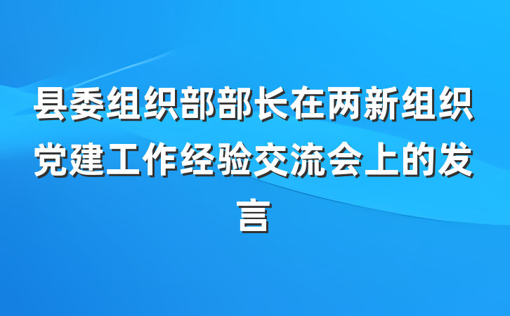 县委组织部部长在两新组织党建工作经验交流会上的发言