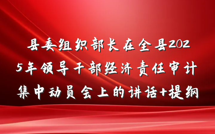 县委组织部长在全县2025年领导干部经济责任审计集中动员会上的讲话 提纲