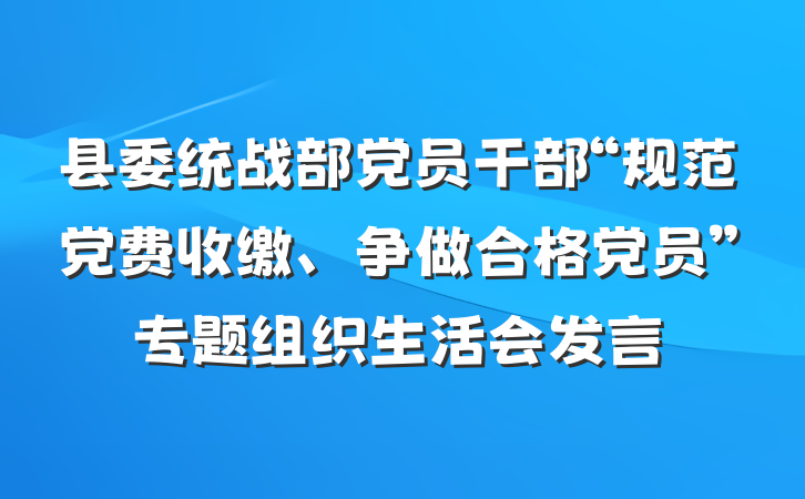 县委统战部党员干部“规范党费收缴、争做合格党员”专题组织生活会发言