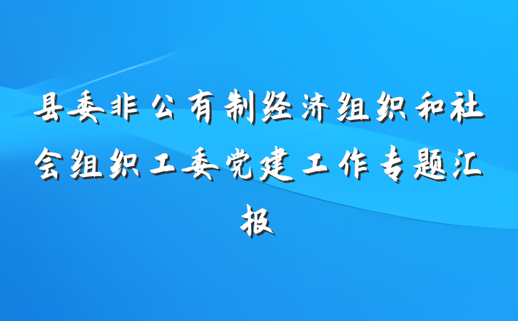 县委非公有制经济组织和社会组织工委党建工作专题汇报