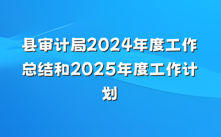 县审计局2024年度工作总结和2025年度工作计划