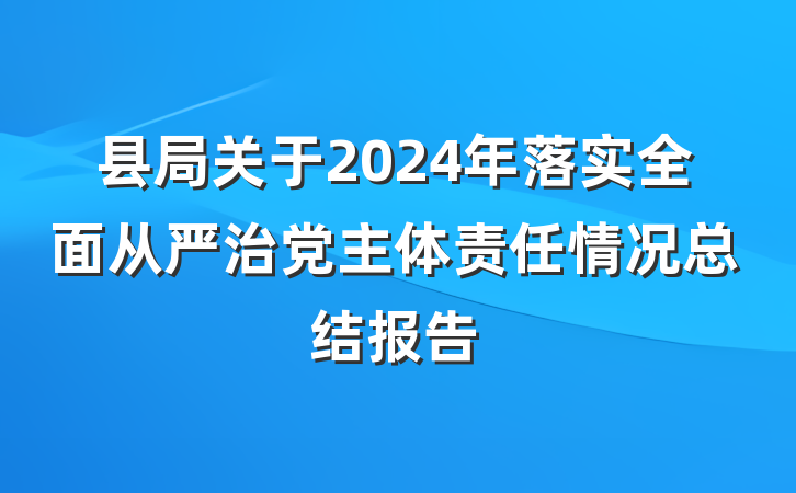 县局关于2024年落实全面从严治党主体责任情况总结报告