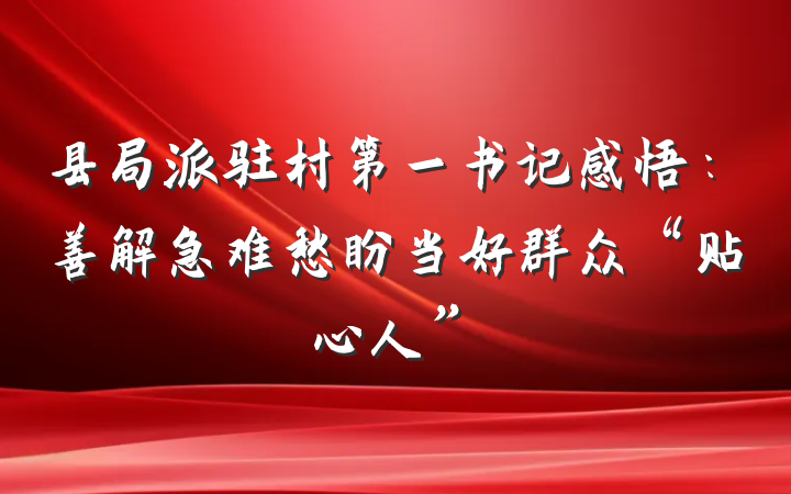 县局派驻村第一书记感悟：善解急难愁盼当好群众“贴心人”