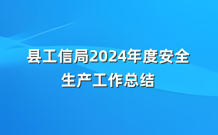 县工信局2024年度安全生产工作总结