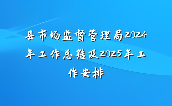 县市场监督管理局2024年工作总结及2025年工作安排