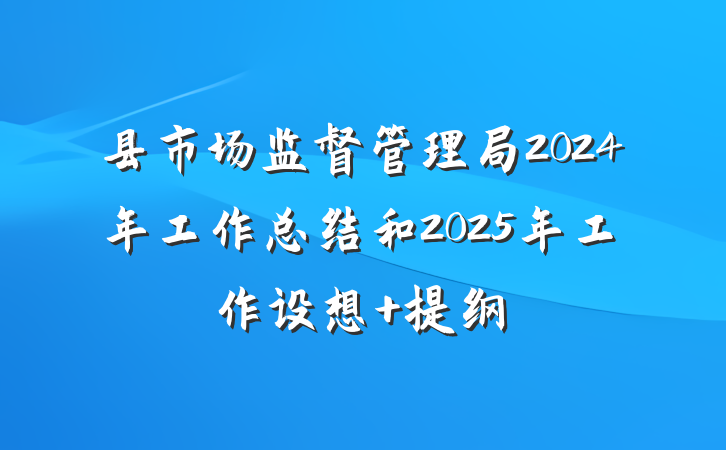 县市场监督管理局2024年工作总结和2025年工作设想 提纲