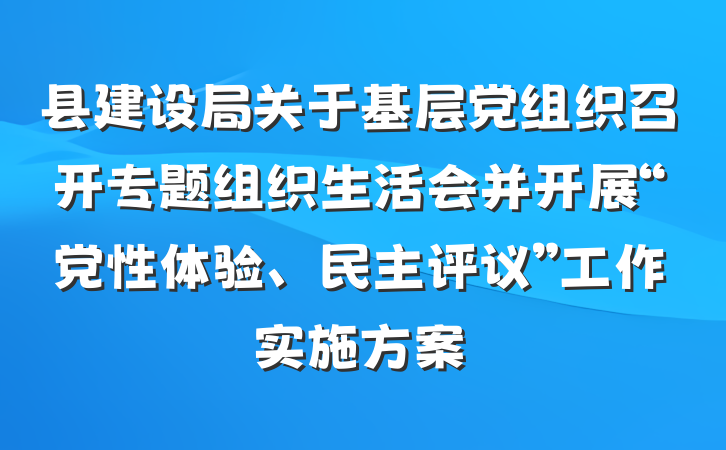县建设局关于基层党组织召开专题组织生活会并开展“党性体验、民主评议”工作实施方案