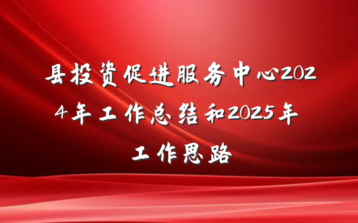 县投资促进服务中心2024年工作总结和2025年工作思路