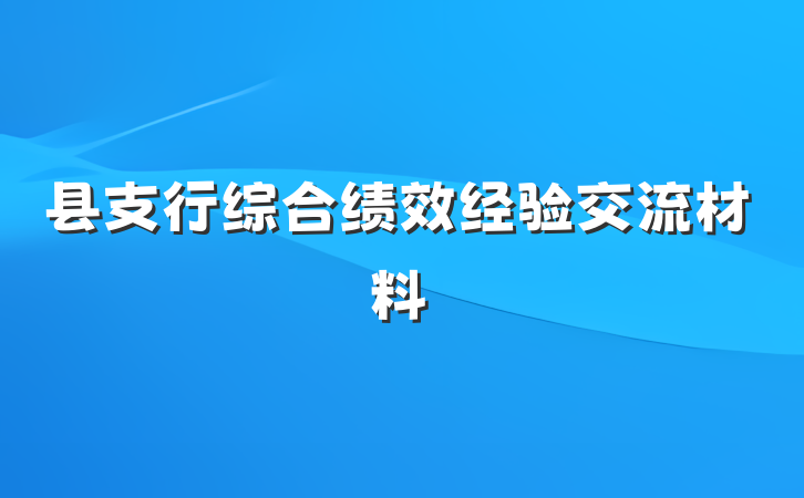 县支行综合绩效经验交流材料