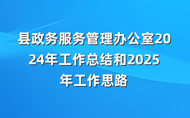 县政务服务管理办公室2024年工作总结和2025年工作思路
