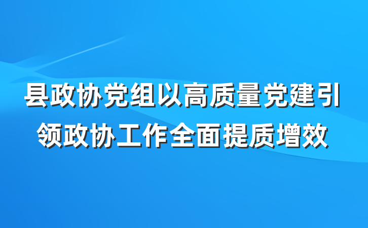 县政协党组以高质量党建引领政协工作全面提质增效