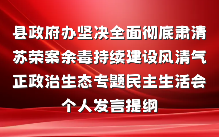 县政府办坚决全面彻底肃清苏荣案余毒持续建设风清气正政治生态专题民主生活会个人发言提纲