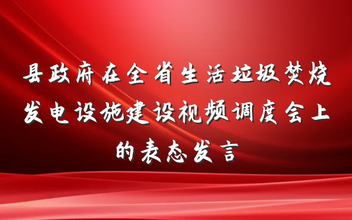 县政府在全省生活垃圾焚烧发电设施建设视频调度会上的表态发言