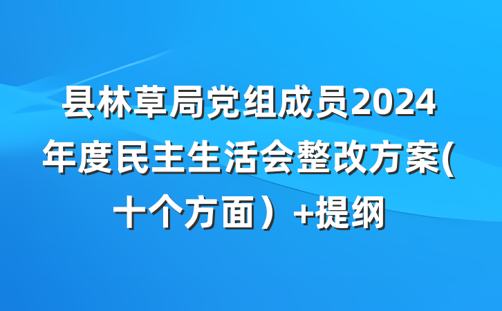 县林草局党组成员2024年度民主生活会整改方案(十个方面） 提纲