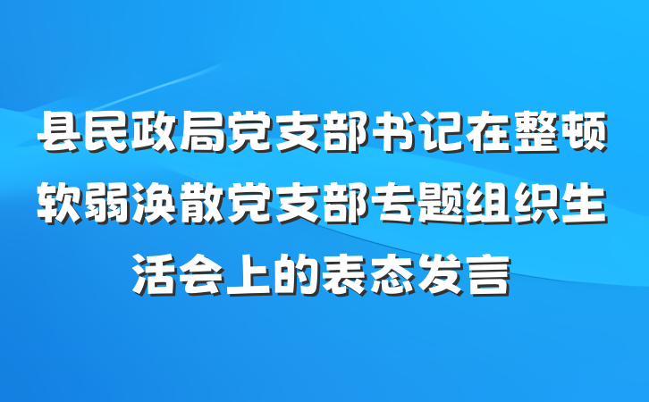 县民政局党支部书记在整顿软弱涣散党支部专题组织生活会上的表态发言