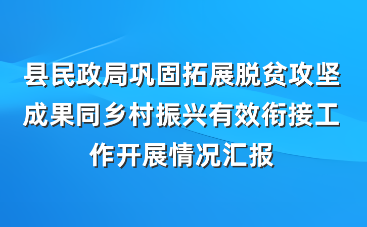 县民政局巩固拓展脱贫攻坚成果同乡村振兴有效衔接工作开展情况汇报