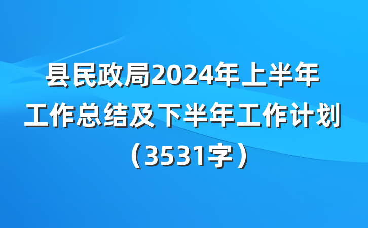 县民政局2024年上半年工作总结及下半年工作计划（3531字）