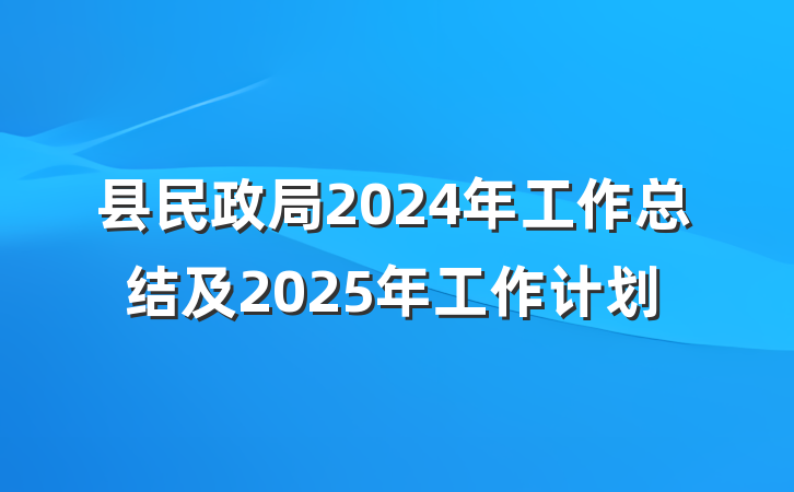 县民政局2024年工作总结及2025年工作计划