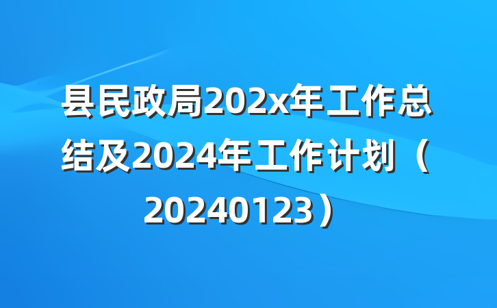 县民政局202x年工作总结及2024年工作计划（20240123）