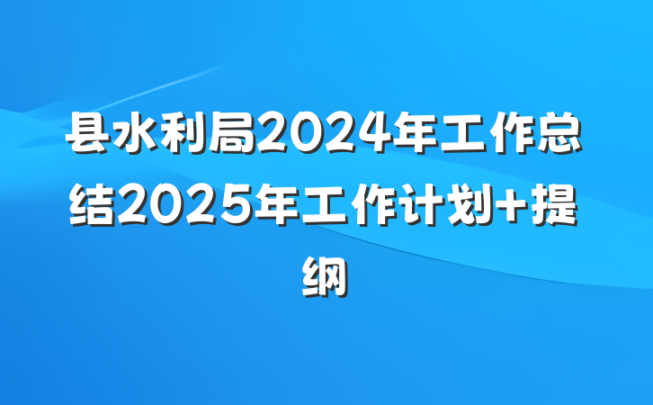 县水利局2024年工作总结2025年工作计划 提纲