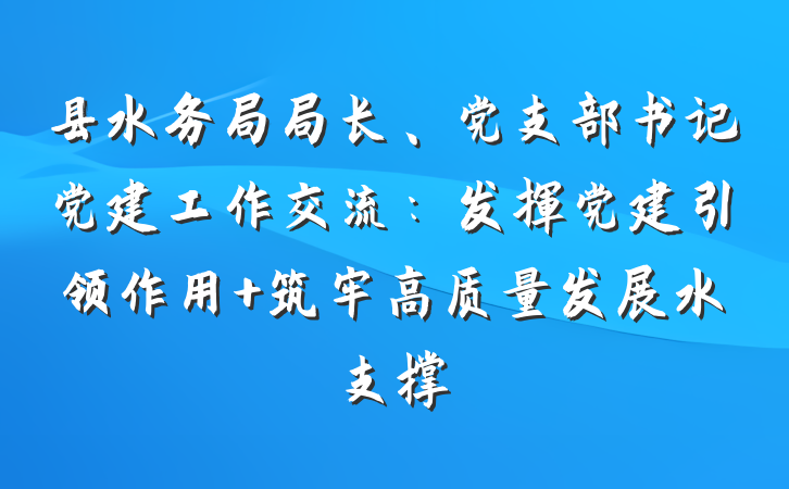 县水务局局长、党支部书记党建工作交流：发挥党建引领作用 筑牢高质量发展水支撑