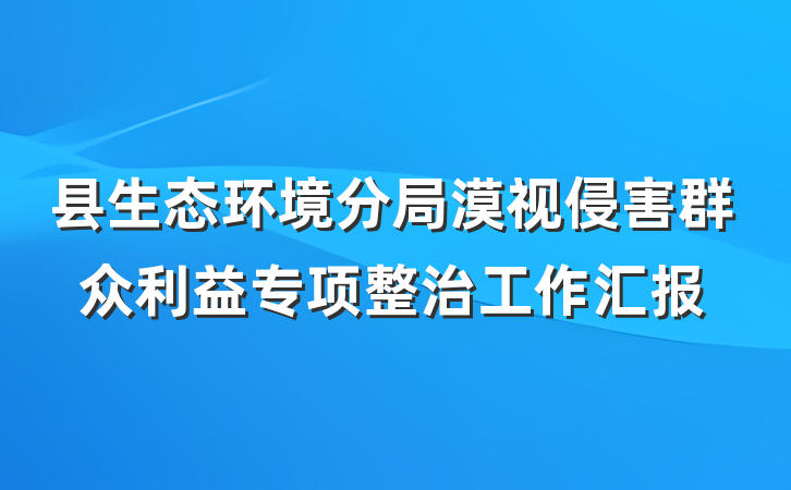 县生态环境分局漠视侵害群众利益专项整治工作汇报