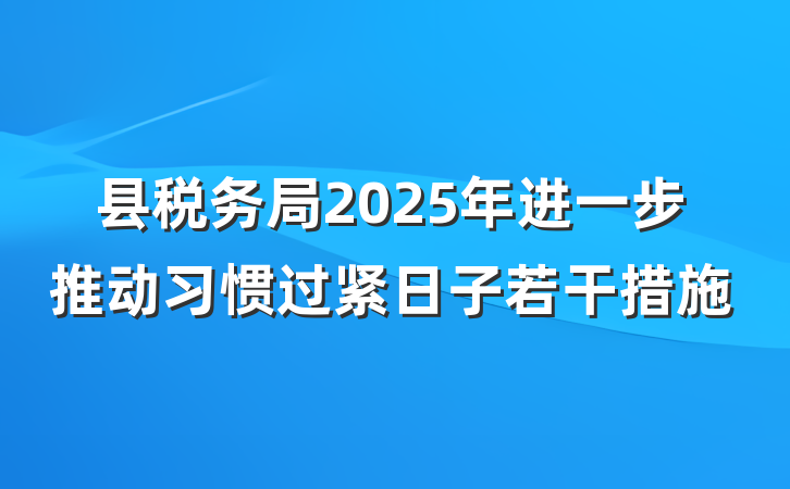 县税务局2025年进一步推动习惯过紧日子若干措施