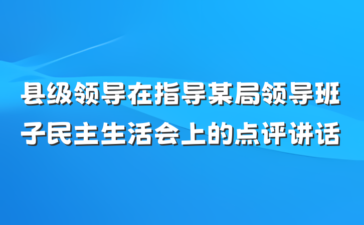 县级领导在指导某局领导班子民主生活会上的点评讲话