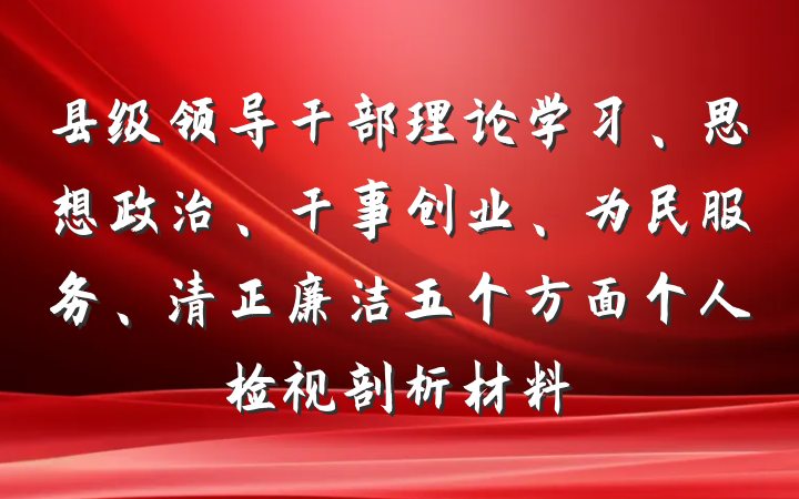 县级领导干部理论学习、思想政治、干事创业、为民服务、清正廉洁五个方面个人检视剖析材料