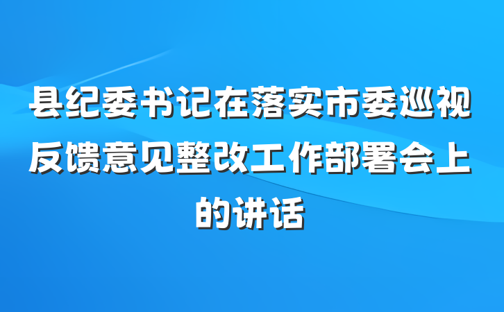 县纪委书记在落实市委巡视反馈意见整改工作部署会上的讲话