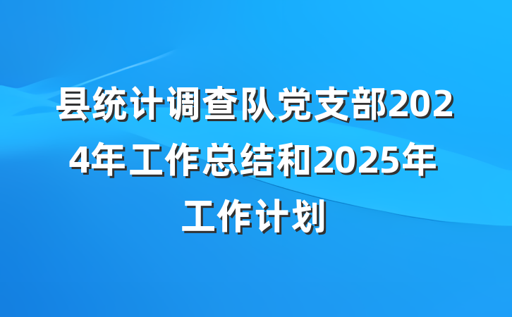 县统计调查队党支部2024年工作总结和2025年工作计划