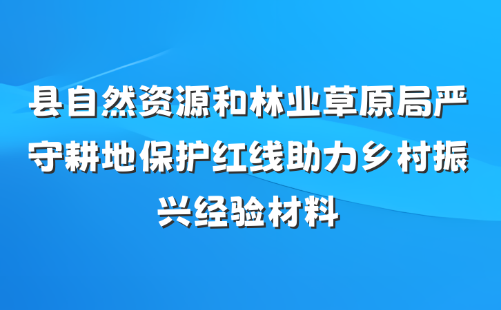 县自然资源和林业草原局严守耕地保护红线助力乡村振兴经验材料