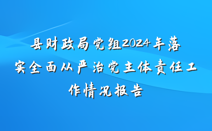 县财政局党组2024年落实全面从严治党主体责任工作情况报告