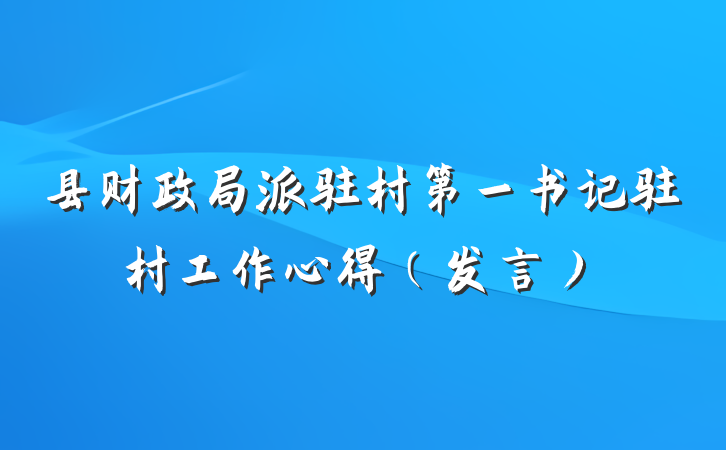 县财政局派驻村第一书记驻村工作心得（发言）