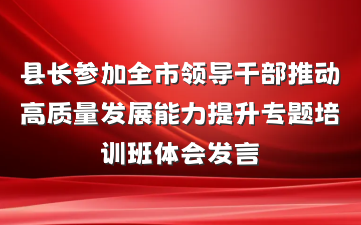 县长参加全市领导干部推动高质量发展能力提升专题培训班体会发言