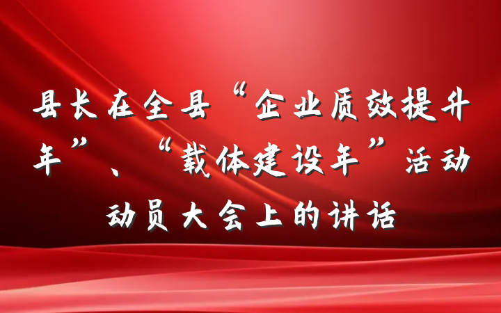 县长在全县“企业质效提升年”、“载体建设年”活动动员大会上的讲话