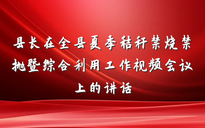 县长在全县夏季秸秆禁烧禁抛暨综合利用工作视频会议上的讲话