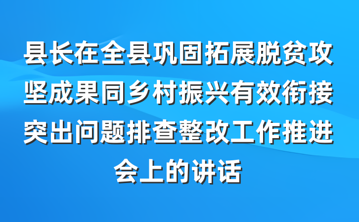 县长在全县巩固拓展脱贫攻坚成果同乡村振兴有效衔接突出问题排查整改工作推进会上的讲话