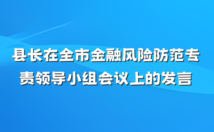县长在全市金融风险防范专责领导小组会议上的发言