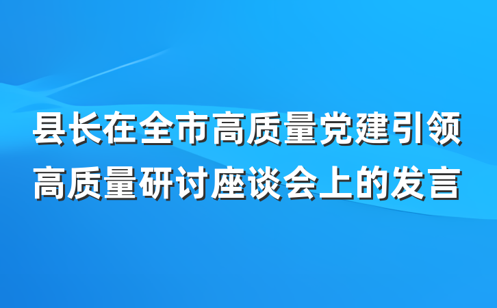 县长在全市高质量党建引领高质量研讨座谈会上的发言