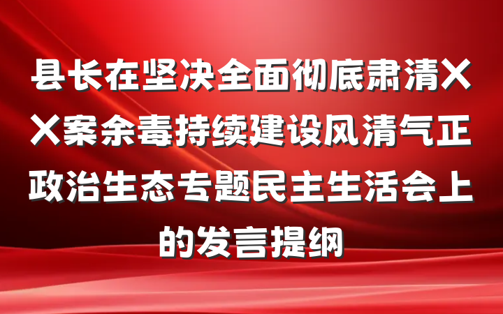 县长在坚决全面彻底肃清XX案余毒持续建设风清气正政治生态专题民主生活会上的发言提纲