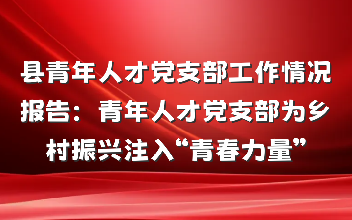 县青年人才党支部工作情况报告：青年人才党支部为乡村振兴注入“青春力量”