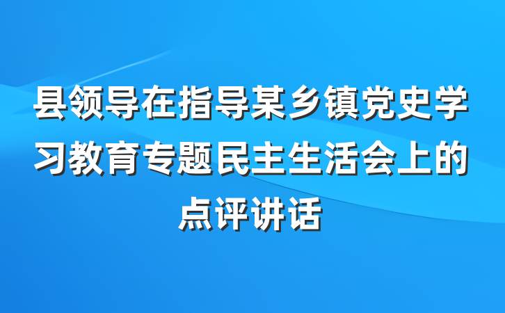 县领导在指导某乡镇党史学习教育专题民主生活会上的点评讲话