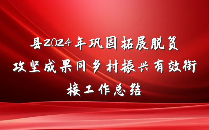 县2024年巩固拓展脱贫攻坚成果同乡村振兴有效衔接工作总结