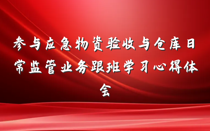 参与应急物资验收与仓库日常监管业务跟班学习心得体会